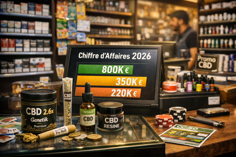 Découvrez le chiffre d’affaires moyen d’un bureau de tabac en 2026, les marges réelles par activité et pourquoi le CBD à forte marge (jusqu’à x2,6) devient stratégique.